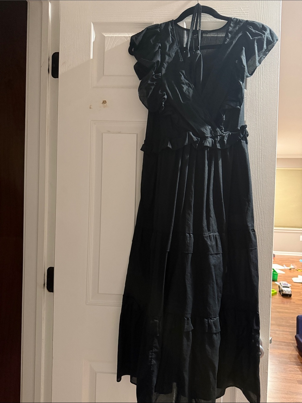J. Crew Black Ruffle Maxi Dress
